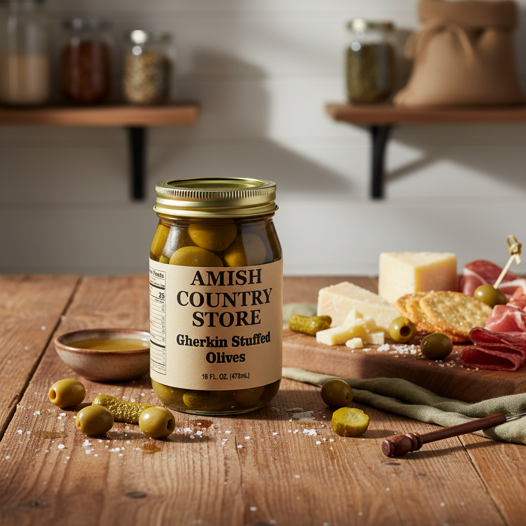 Gherkin Stuffed Olives | Briny Snack Board Favorite | 16 oz