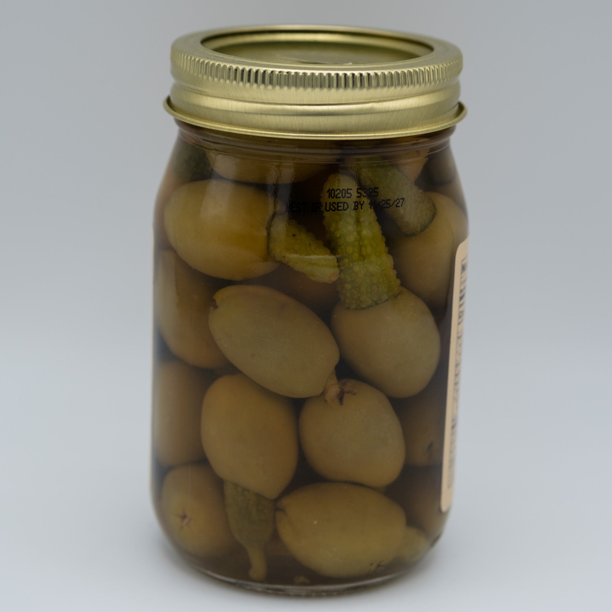 Gherkin Stuffed Olives | Briny Snack Board Favorite | 16 oz