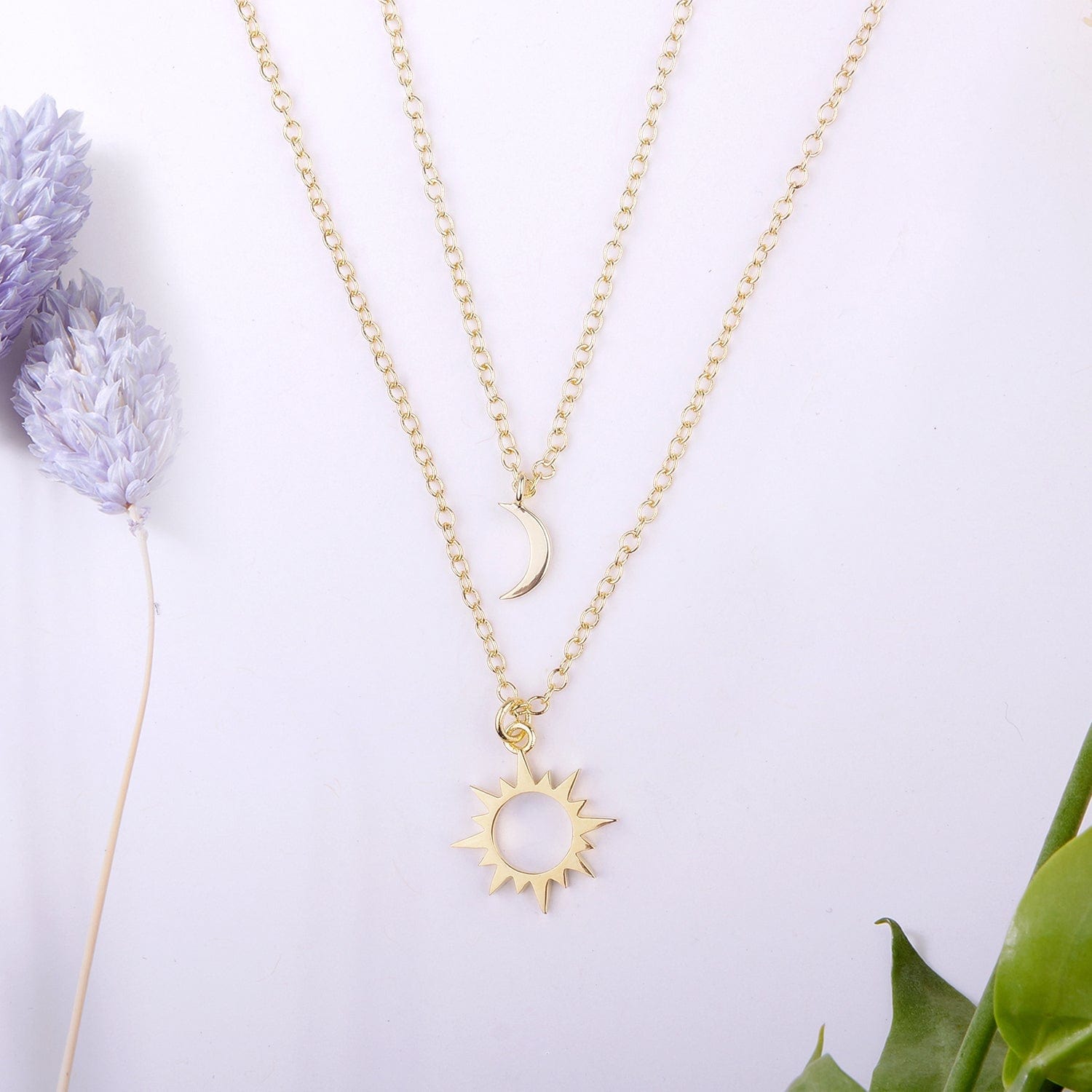 Goddess Sun and Moon Pendants Necklace Set
