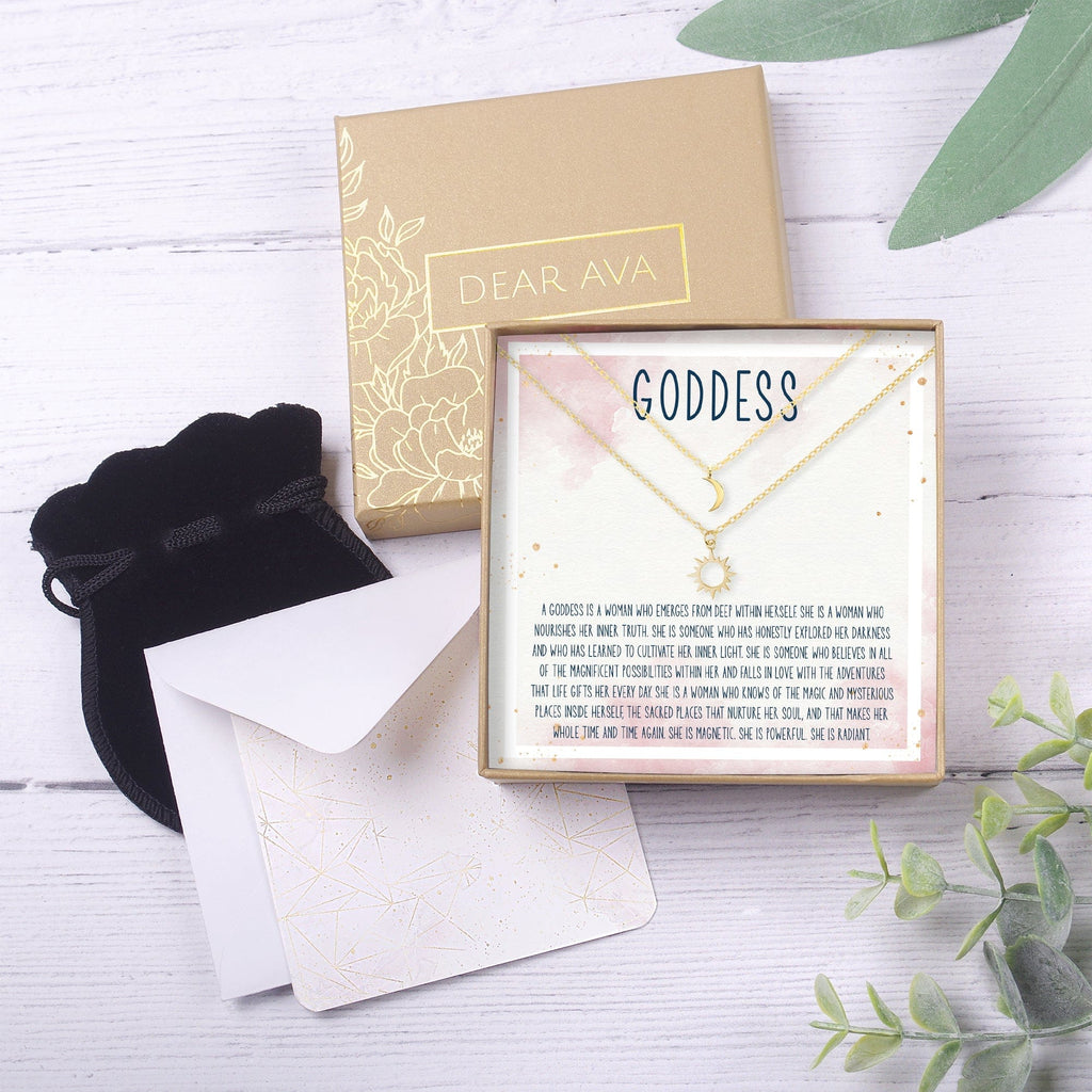 Goddess Sun and Moon Pendants Necklace Set