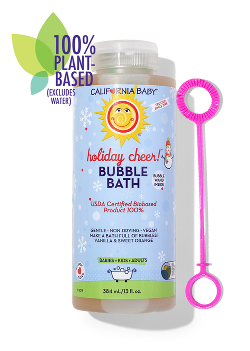 California Baby bubble bath with a pink bubble wand on a white background. - USDA Certified Biobased Product 100% with Bubble Wand Inside