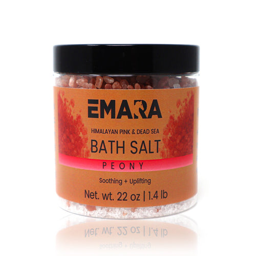 EMARA Peony Himalayan Pink & Dead Sea Bath Salt Soak with Rosehip Oil & Vitamin E, Soothing Uplifting Luxury Spa Bath Salts, 22 oz Jar