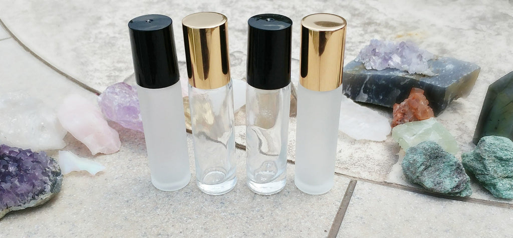 Gemstone roller bottle /Clear /Frosted /Gold lid /Rose Quartz /Green Aventurine /Garnet /Malachite /Citrine /Lapis Lazuli / Crystal roll on