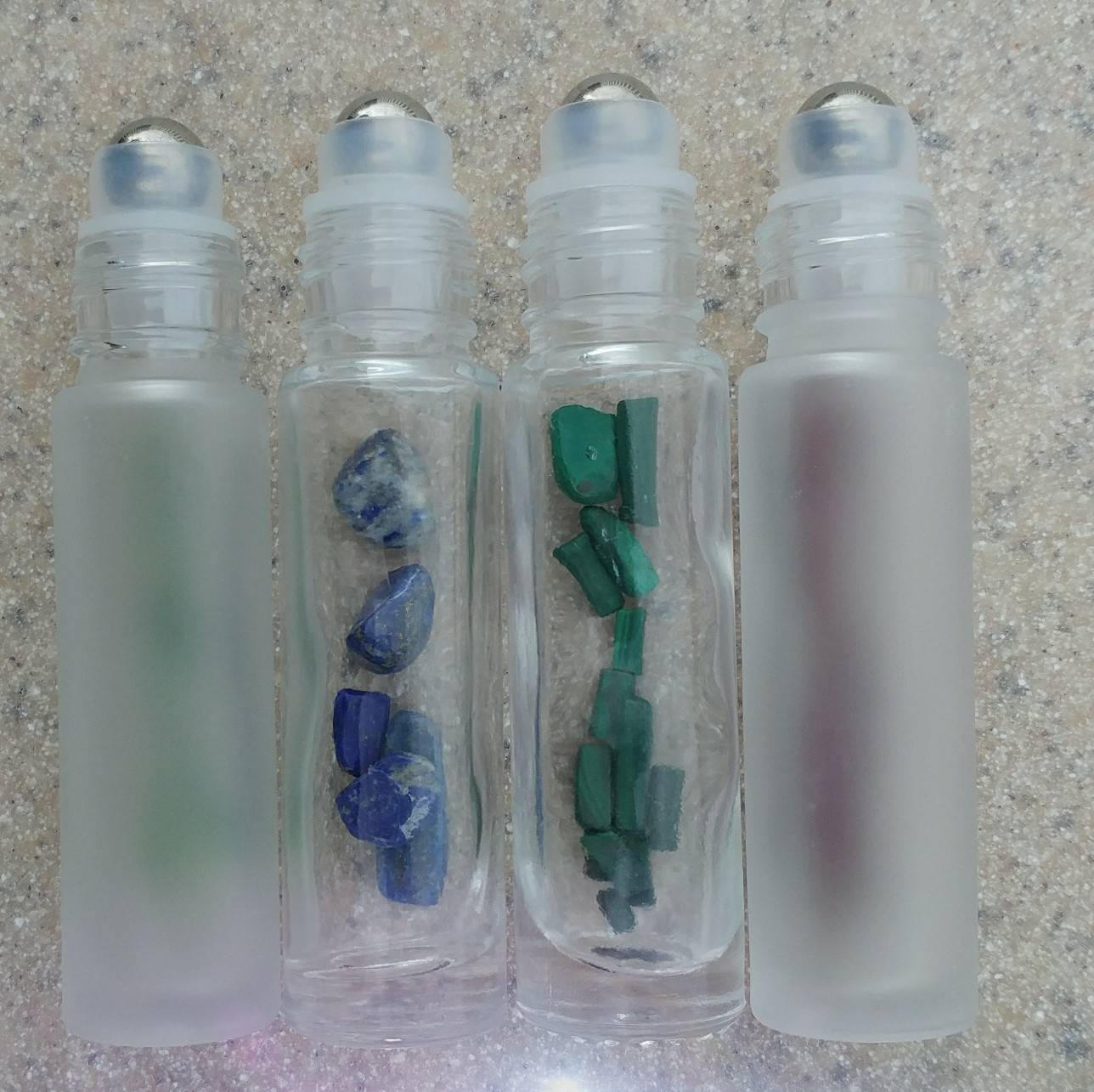 Gemstone roller bottle /Clear /Frosted /Gold lid /Rose Quartz /Green Aventurine /Garnet /Malachite /Citrine /Lapis Lazuli / Crystal roll on