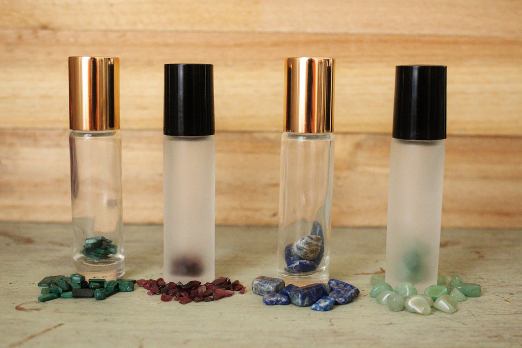 Gemstone roller bottle /Clear /Frosted /Gold lid /Rose Quartz /Green Aventurine /Garnet /Malachite /Citrine /Lapis Lazuli / Crystal roll on