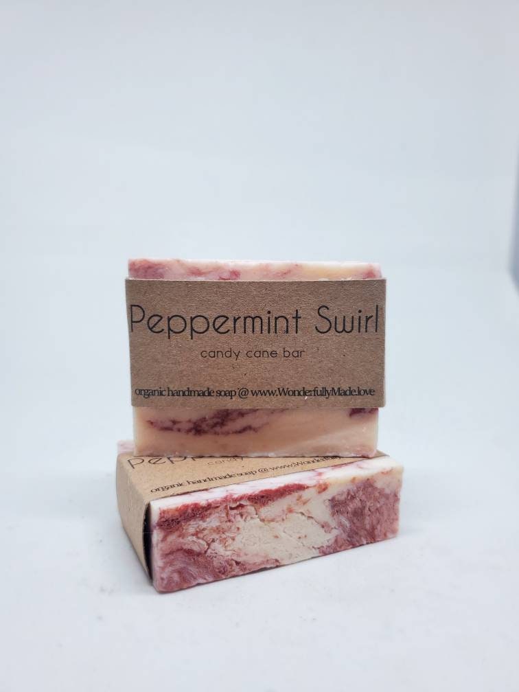 Peppermint Swirl Handmade Bar Soap | Candy Cane | Red and White Soap