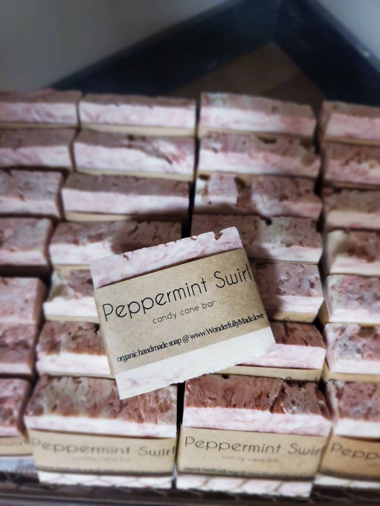 Peppermint Swirl Handmade Bar Soap | Candy Cane | Red and White Soap