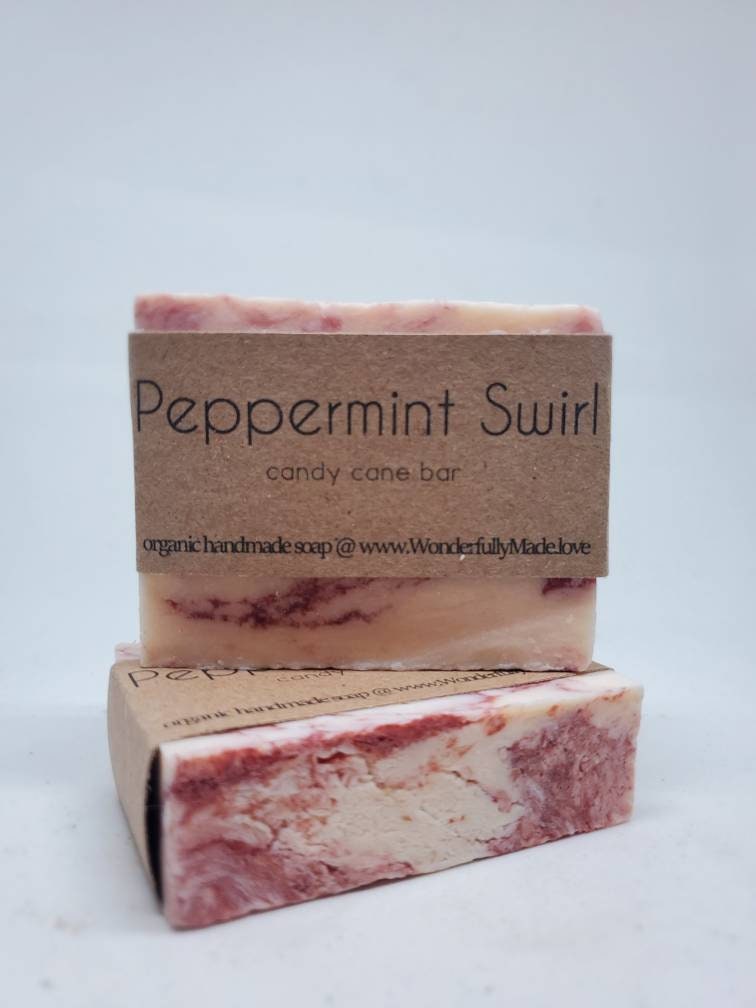 Peppermint Swirl Handmade Bar Soap | Candy Cane | Red and White Soap