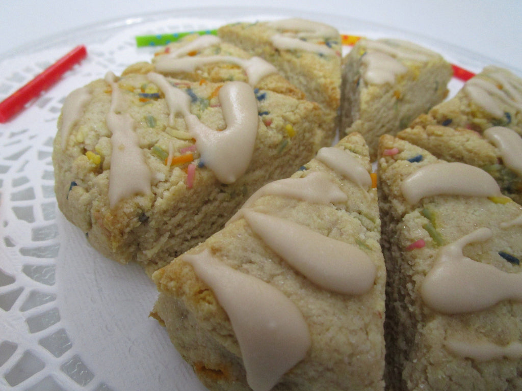 Grain Free Scones, KETO, Vanilla Birthday Cake, Gluten Free, Dairy Free, Sugar Free, Vegan Dessert, Egg Free, Low Carb Snack, Fitness Pastry