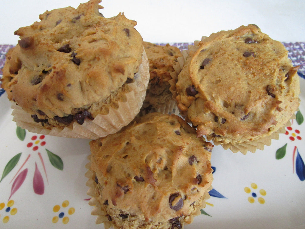 Gluten Free Muffin, Dairy Free, Egg Free, Vegan, Nut Free, Healthy Breakfast, Chocolate Chip treat, portable breakfast, Coconut Sugar snacks