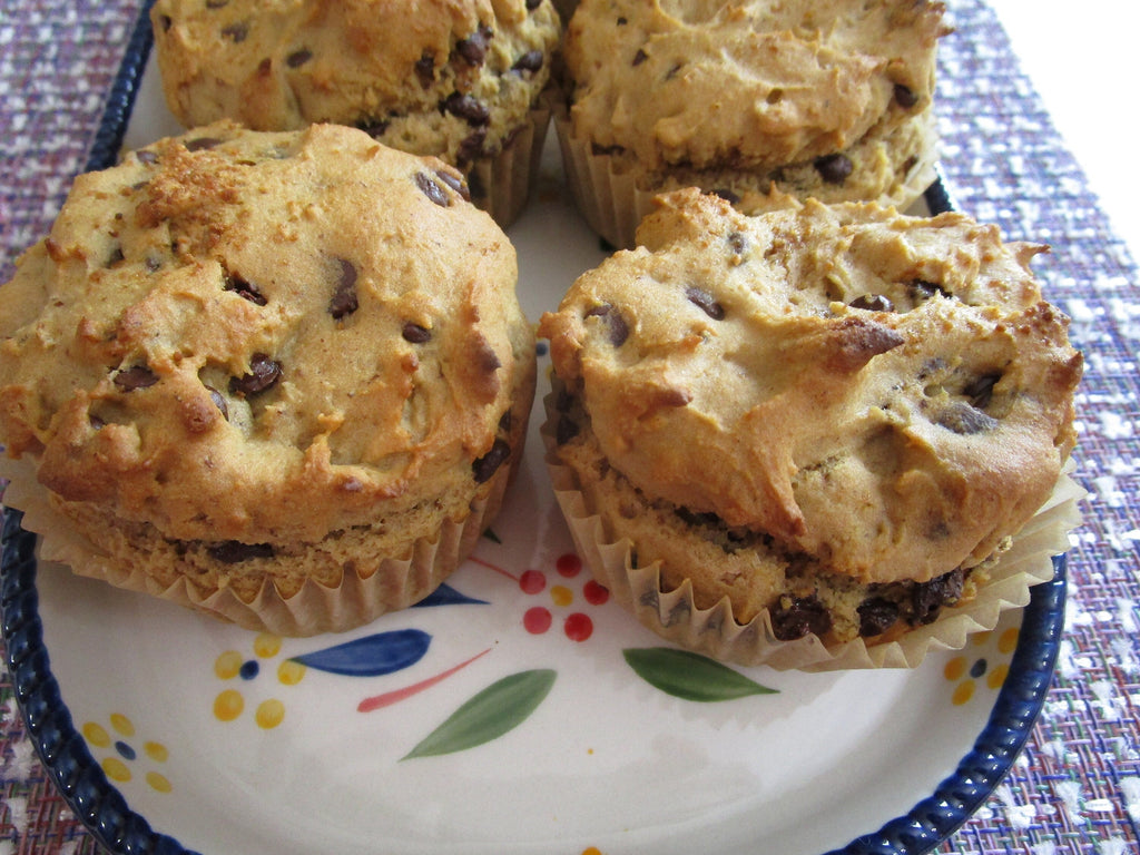 Gluten Free Muffin, Dairy Free, Egg Free, Vegan, Nut Free, Healthy Breakfast, Chocolate Chip treat, portable breakfast, Coconut Sugar snacks