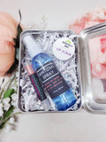 Spa Gift Basket | All Natural Organic | Tobacco Flower Floral Scent | Mini Spa and Relaxing Kit | Metal Tin Box | Lip Balm Lotion Lip Scrub
