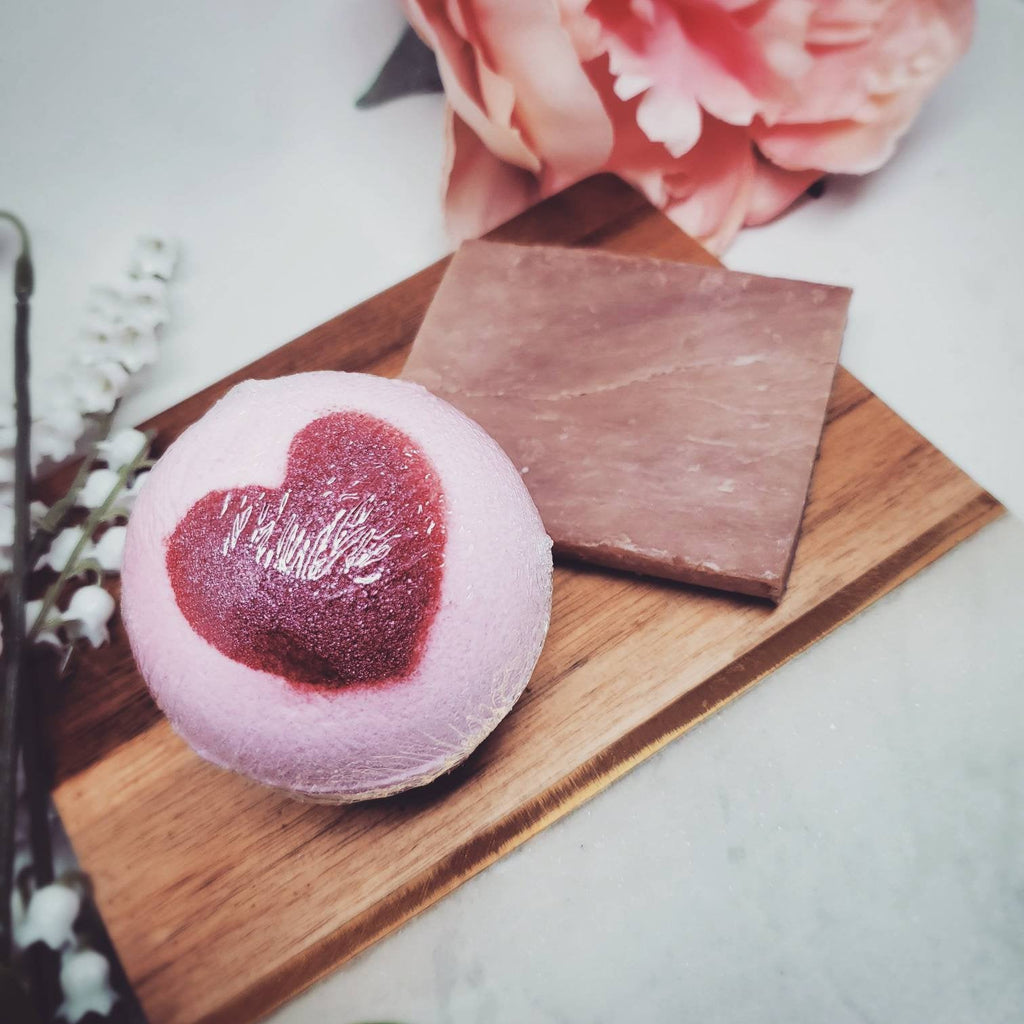 Organic Mini Spa Gift Bundle Heart Love | All Natural Bath Bomb | Handmade Luxury Soap Bar