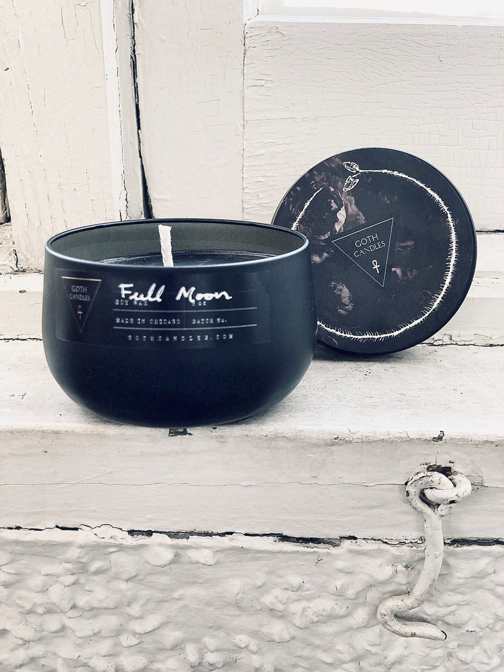Dark Musk FULL MOON Black Soy Tin Candle Goth Candles 8oz