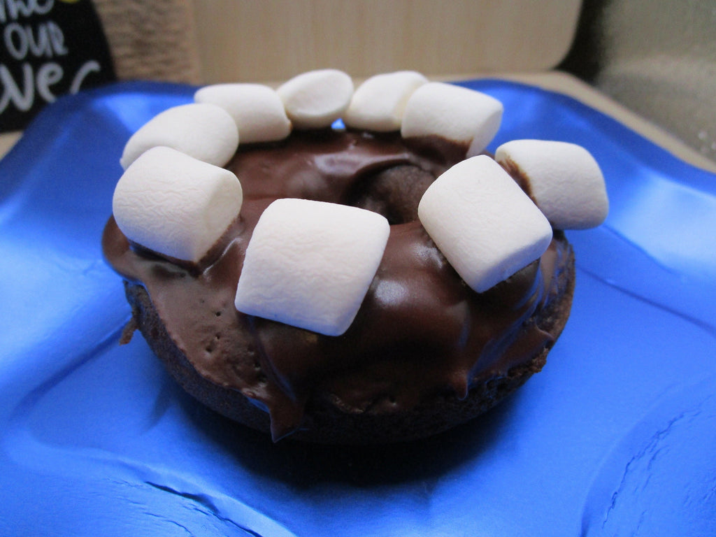 Smores Chocolate Donut, Gluten Free, Dairy Free, Egg Free, Glazed, Vegan, Nut Free, School Safe, Birthday Party, Marshmallow, Camp Fire Fun