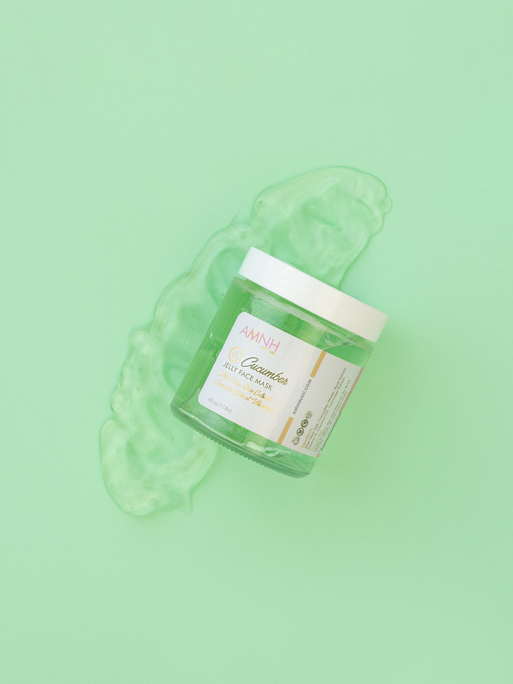 AMINNAH Cucumber Jelly Face Mask in recyclable packaging with soothing cucumber jelly texture, clean beauty skincare made with natural ingredients. Cruelty-free, vegan, paraben-free, gluten-free, female-owned brand offering a refreshing hydrating facial mask for radiant, healthy-looking skin.