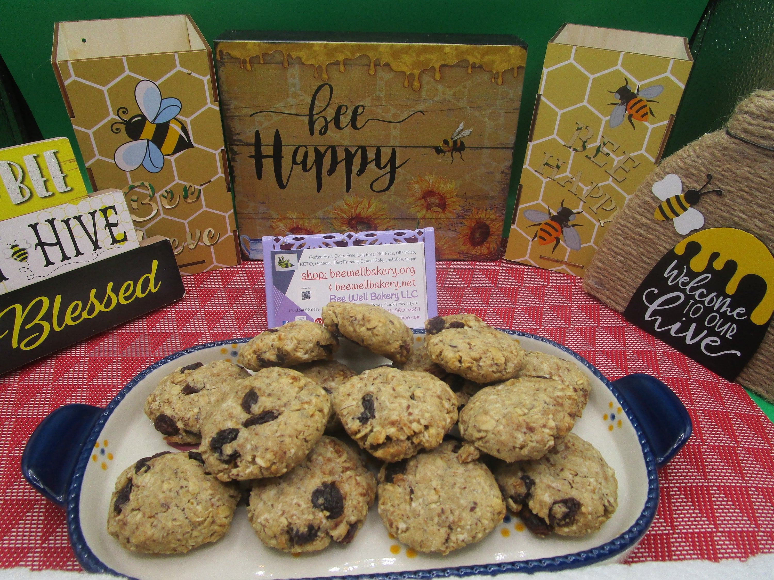 Gluten Free Cinnamon Raisin Cookies, Iced Oatmeal, Dairy Free, Sulfite Free, Vegan, Egg Free, Healthy Snacks, Birthday Gift, low sugar treat