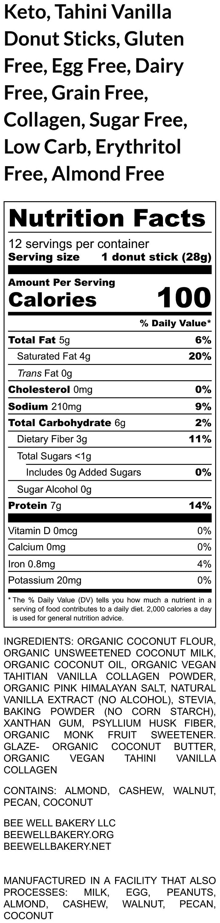 Keto, Tahini Vanilla Donut Stick, Vegan, Collagen, Gluten Free, No Erythritol, Egg Free, Dairy Free, Almond Free, Sugar Free, Low Carb snack