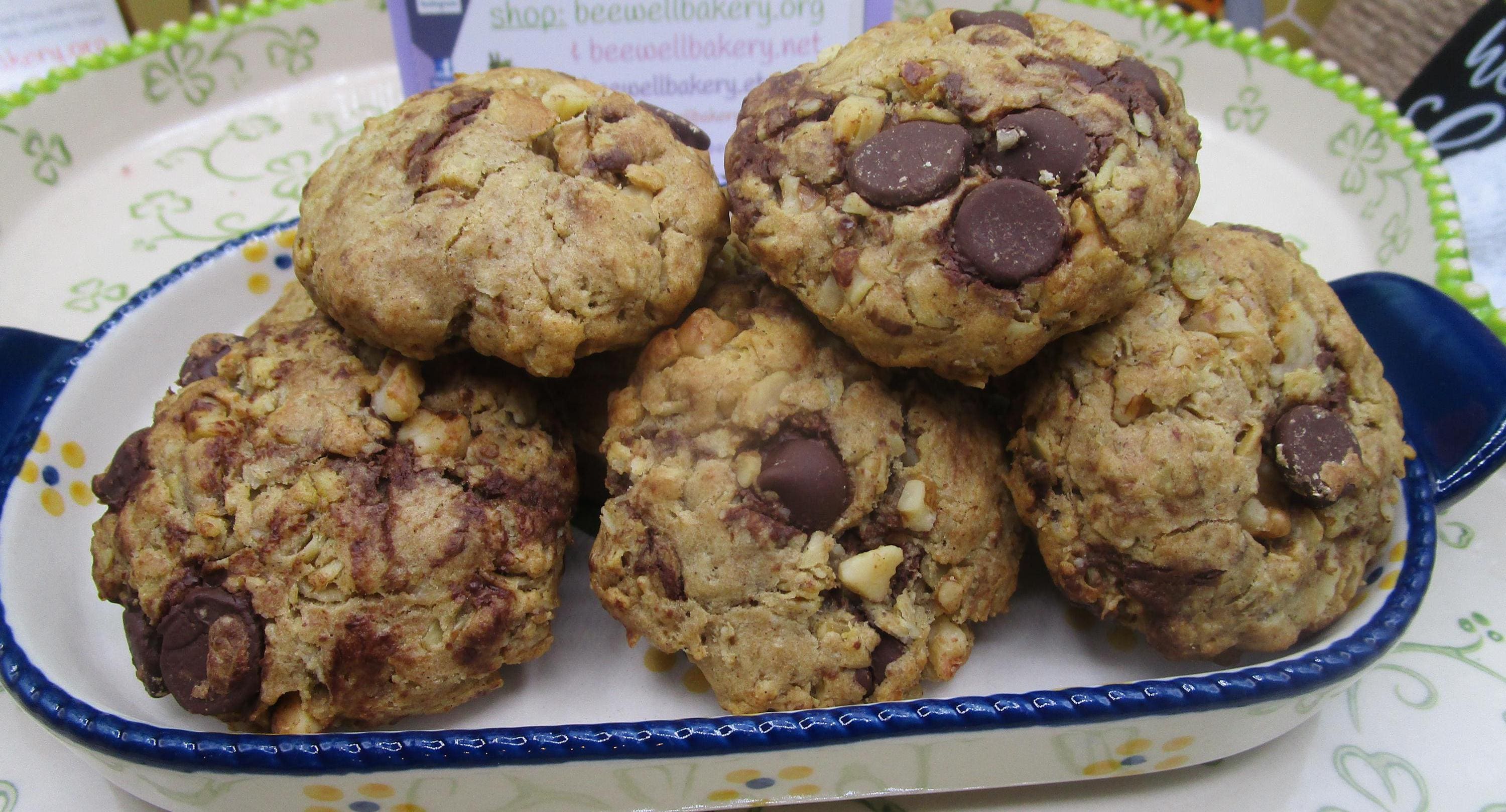 Gluten Free Oat Walnut Dark Chocolate Cookies, Dairy Free, Vegan, Coconut Sugar, Sugar Free, Birthday Gifts, Graduation Party, Non-GMO Oats