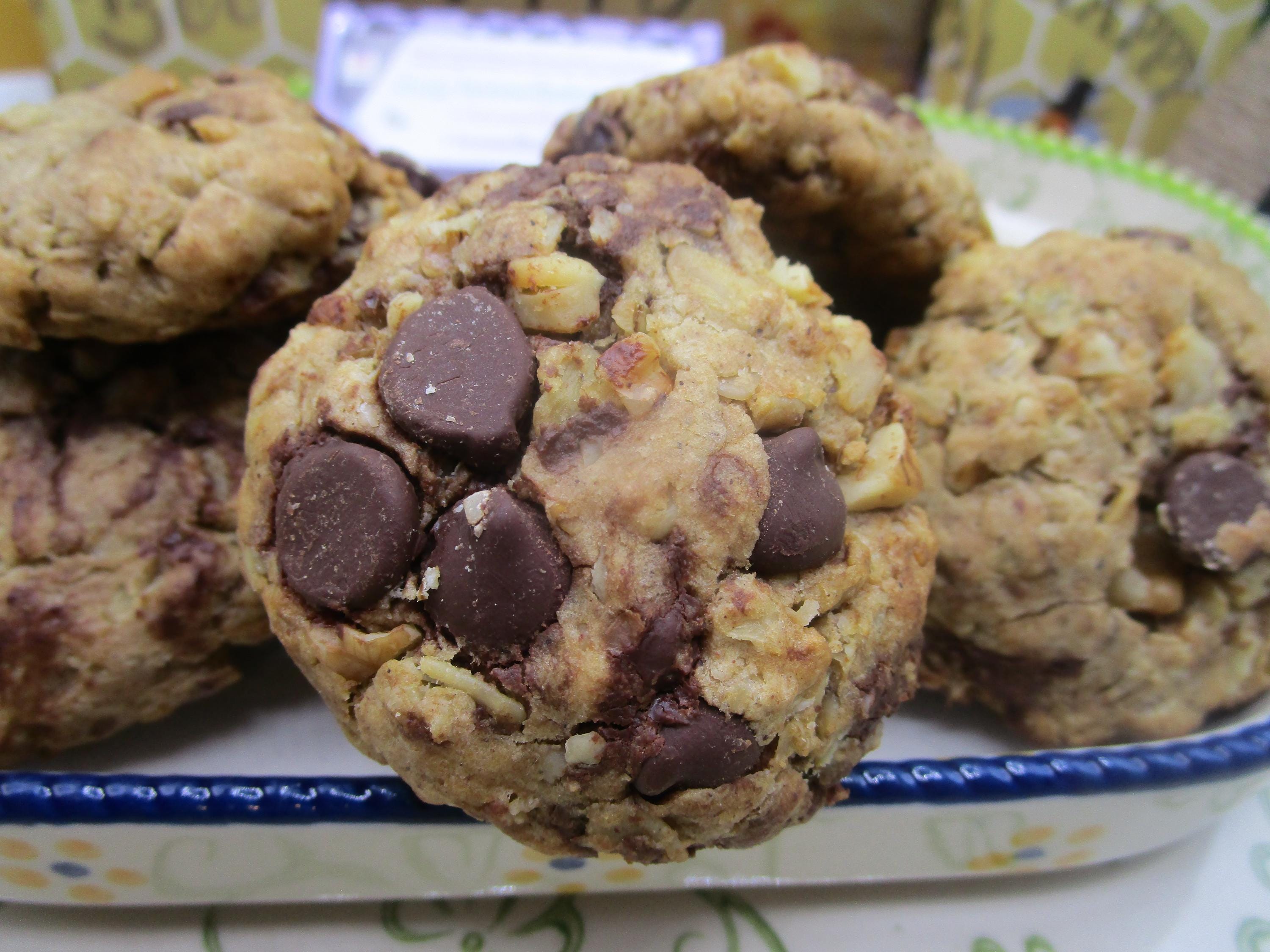 Gluten Free Oat Walnut Dark Chocolate Cookies, Dairy Free, Vegan, Coconut Sugar, Sugar Free, Birthday Gifts, Graduation Party, Non-GMO Oats