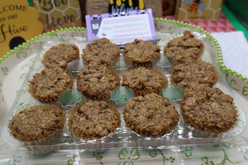 Gluten Free Mini Oatmeal Muffins, Chocolate Chip, Dairy Free, Egg Free, Vegan, Nut Free, Soy Free, Paleo, low Sugar snack, Easter Breakfast