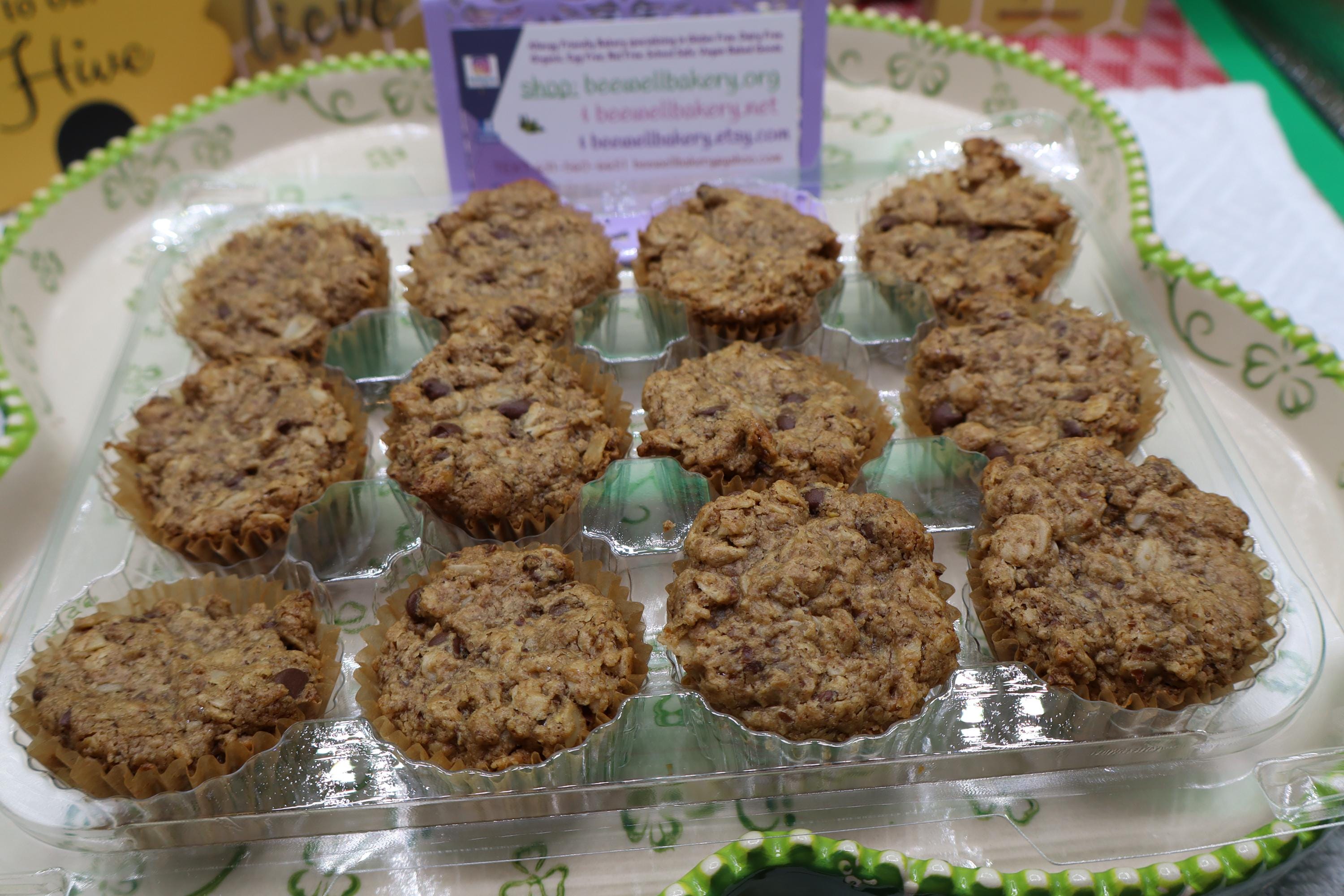 Gluten Free Mini Oatmeal Muffins, Chocolate Chip, Dairy Free, Egg Free, Vegan, Nut Free, Soy Free, Paleo, low Sugar snack, Easter Breakfast