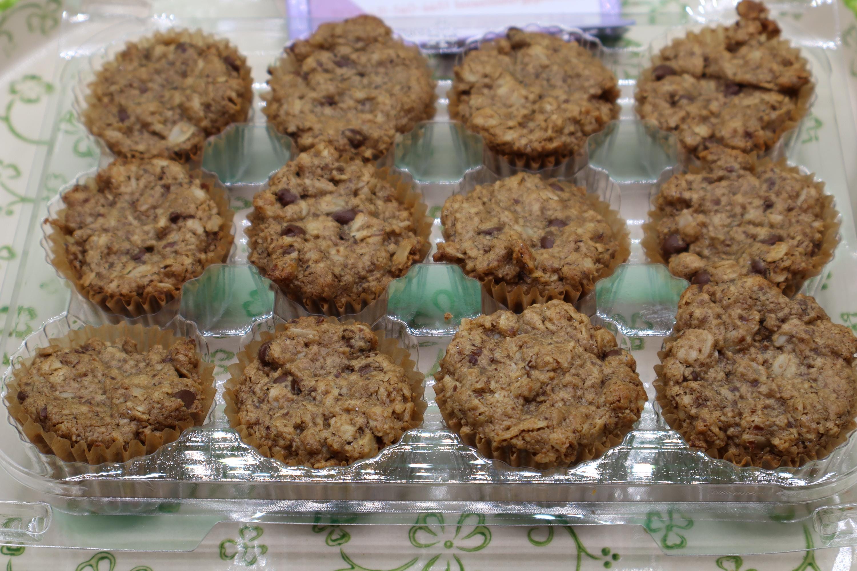 Gluten Free Mini Oatmeal Muffins, Chocolate Chip, Dairy Free, Egg Free, Vegan, Nut Free, Soy Free, Paleo, low Sugar snack, Easter Breakfast
