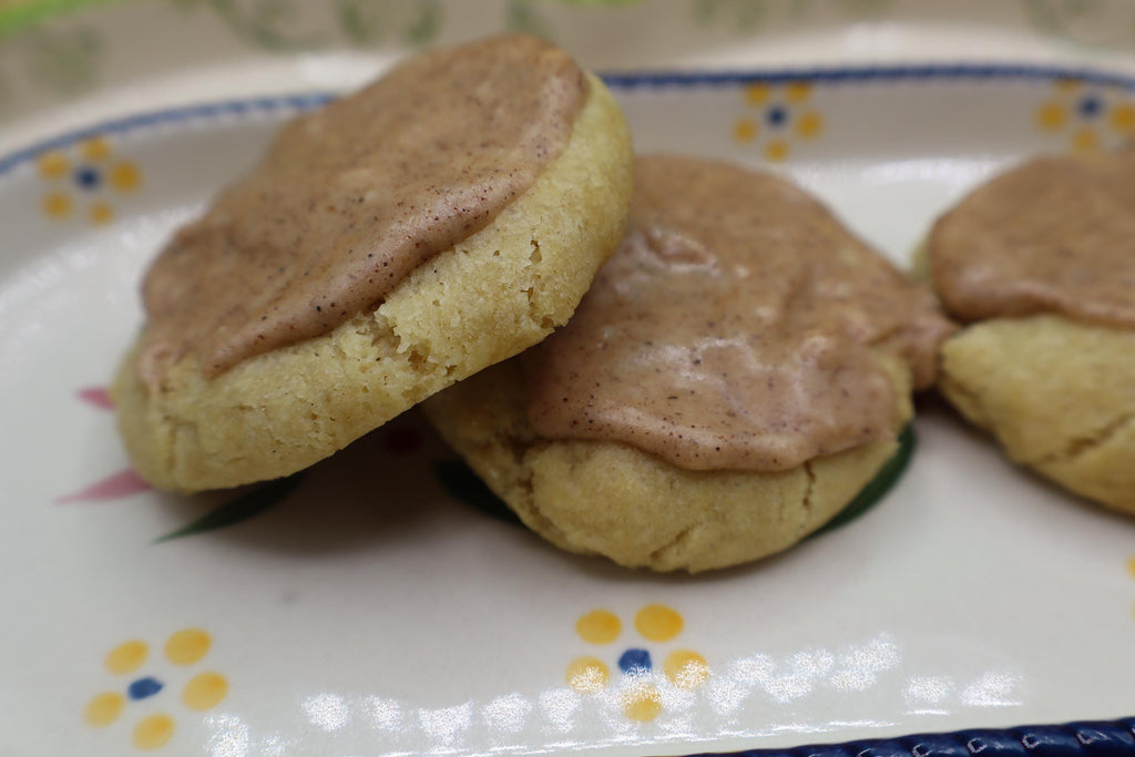 Pumpkin Spice Cookies, Iced, Gluten Free, Dairy Free, Vegan, Egg Free, Peanut Free, Allergy Friendly, Soft & chewy, fall snack, holiday gift