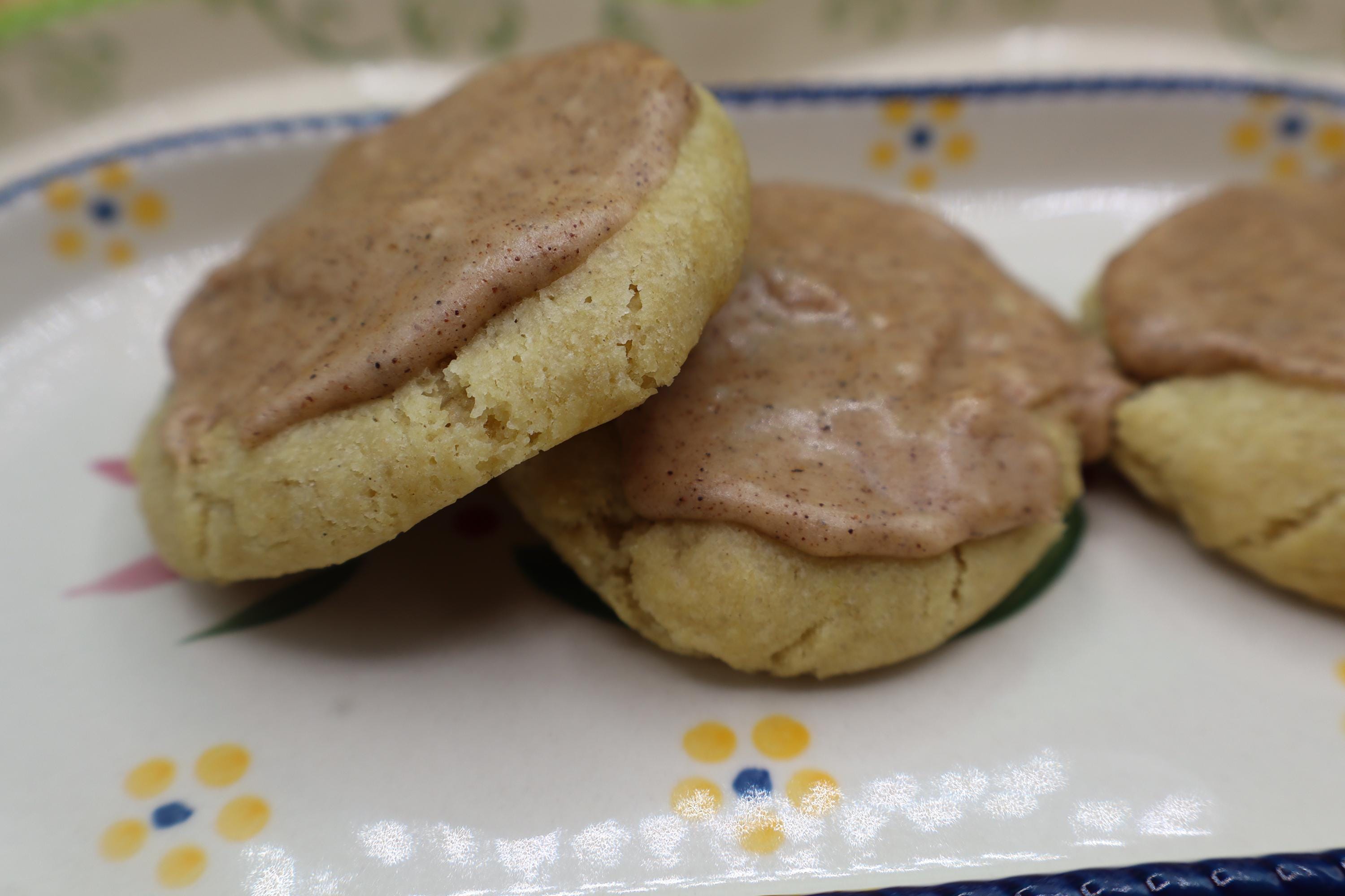 Pumpkin Spice Cookies, Iced, Gluten Free, Dairy Free, Vegan, Egg Free, Peanut Free, Allergy Friendly, Soft & chewy, fall snack, holiday gift