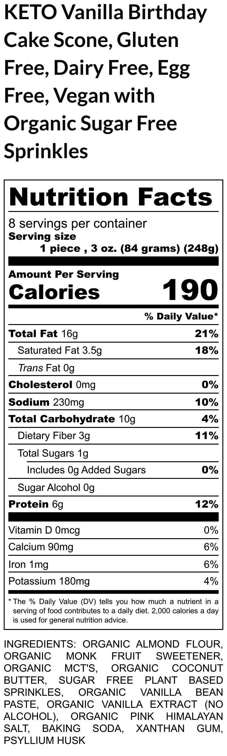 Grain Free Scones, KETO, Vanilla Birthday Cake, Gluten Free, Dairy Free, Sugar Free, Vegan Dessert, Egg Free, Low Carb Snack, Fitness Pastry