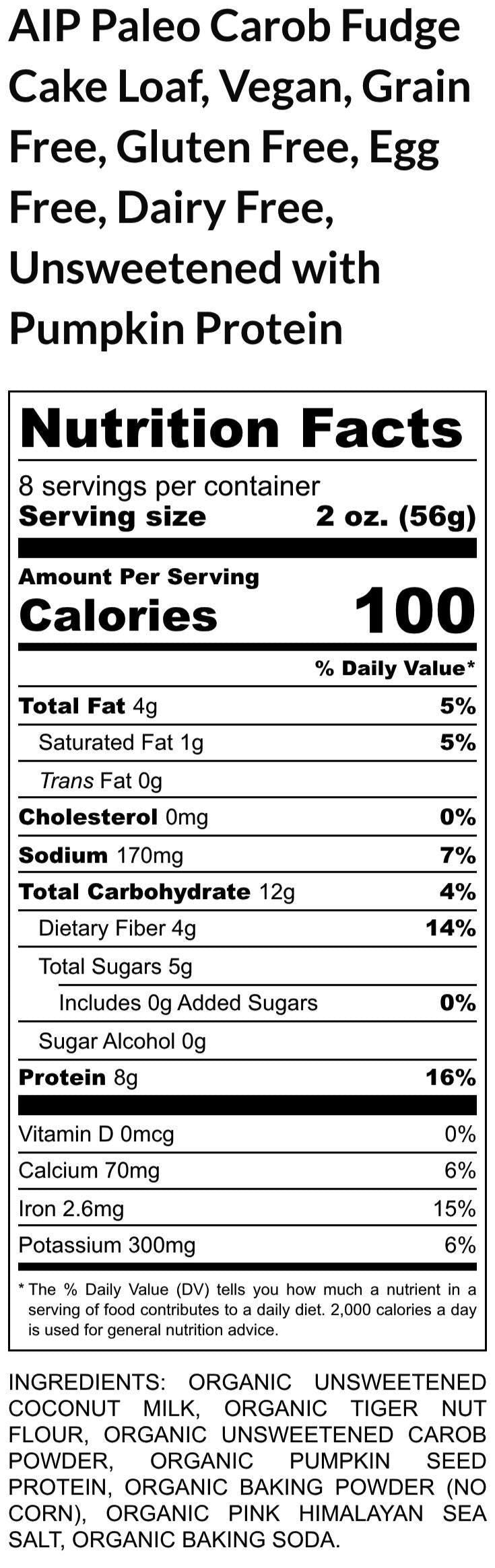 AIP Paleo Carob Cake, Grain Free, Gluten Free, Tiger Nut, Dairy Free, Egg Free, High Protein, Cassava Free, Autoimmune Protocol Dessert