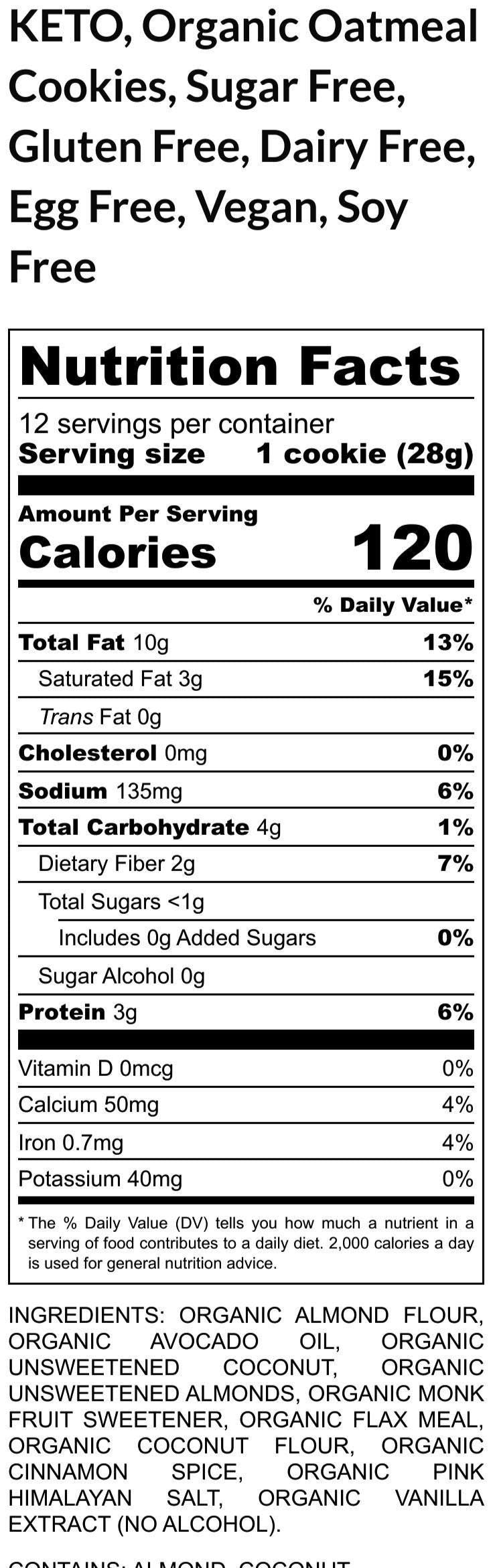 KETO Oatmeal Raisin Cookie, Sugar Free, Gluten Free, Dairy Free, Vegan, Grain Free, Low Carb Chocolate Chip, Fitness snacks, Clean Eating