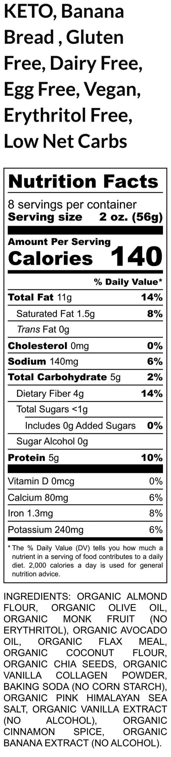 Keto Banana Bread, Grain Free, Gluten Free, Sugar Free, Dairy Free, Low Carb, Vegan Breakfast, Easter Brunch, Graduation Gift, Fitness snack