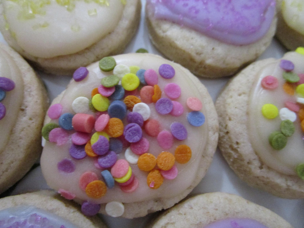 Gluten Free Iced Sugar Cookies, Button Size, Dairy Free, Vegan, Nut Free, Lemon, Smores, Birthday cake, Graduation Party, July 4th Dessert