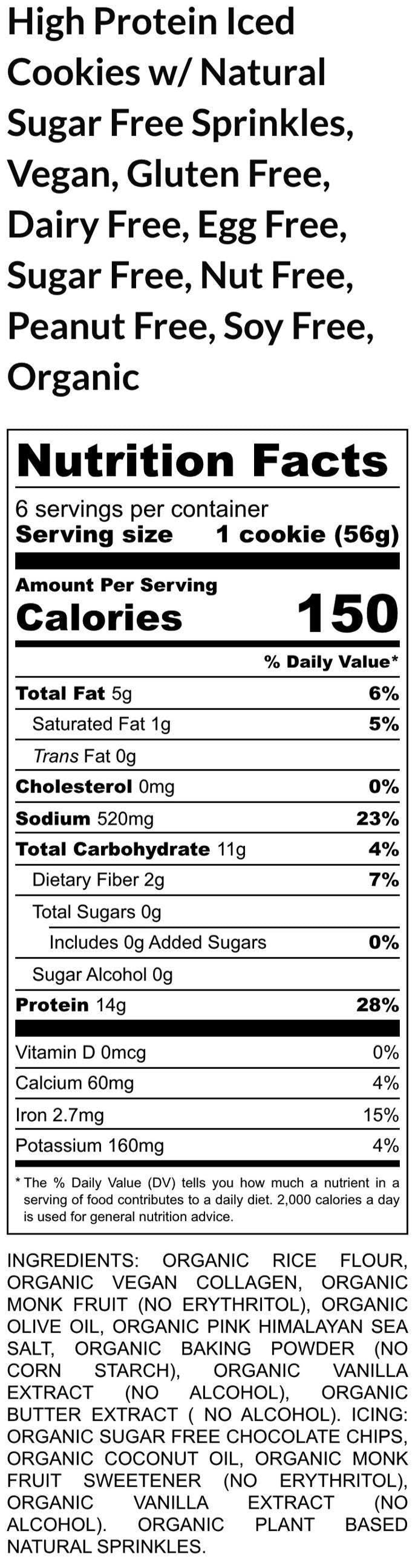 High Protein Sprinkled Cookies, Iced, Sugar Free, Vegan, Gluten Free, Dairy Free, Nut Free, Allergy Friendly, Fitness Gifts, Low Carb snack