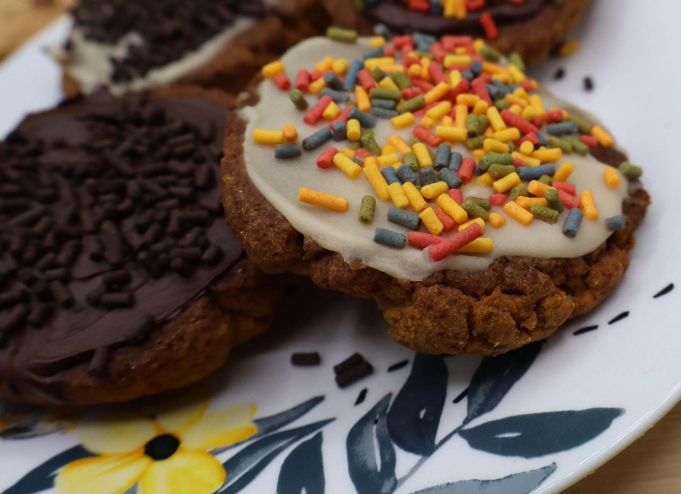 High Protein Sprinkled Cookies, Iced, Sugar Free, Vegan, Gluten Free, Dairy Free, Nut Free, Allergy Friendly, Fitness Gifts, Low Carb snack