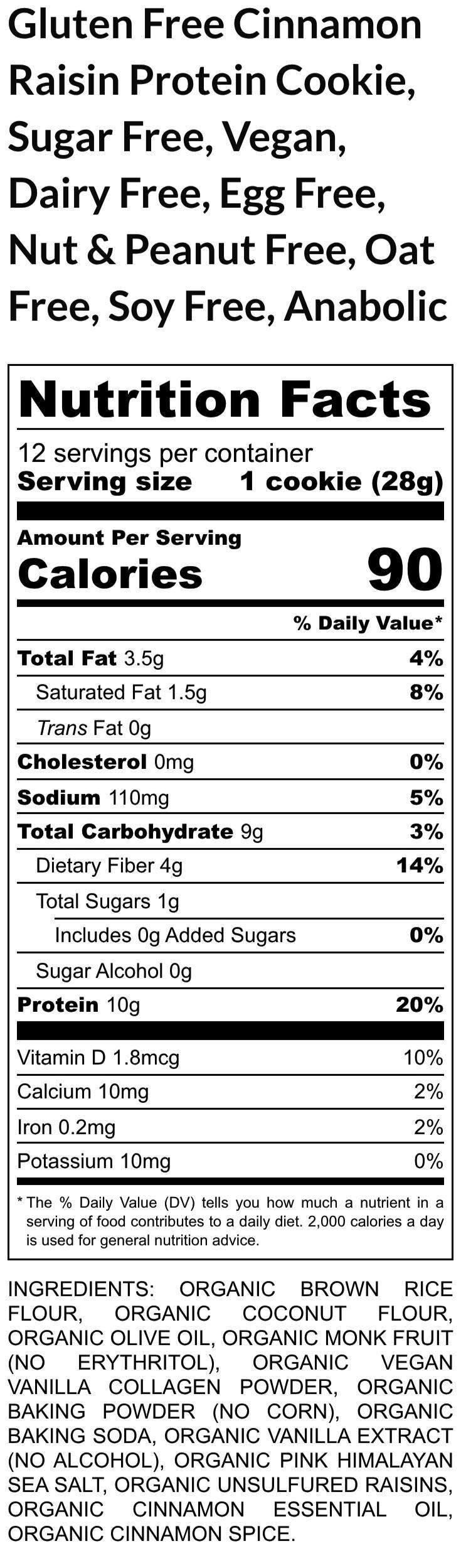 Gluten-Free Cinnamon Raisin Cookies, Vegan Protein Snack, Dairy Free, Nut Free, Portable Snacks, Fitness Gift, Low Sugar or Sugar Free