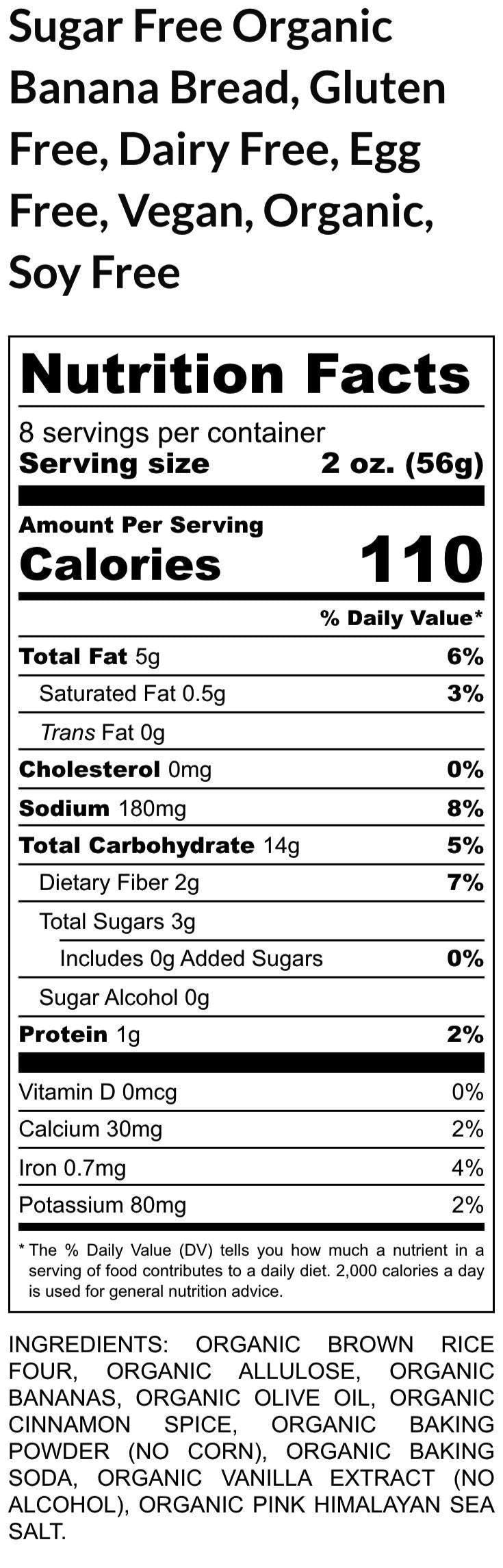 Sugar Free Banana Bread, Gluten Free, Dairy Free, Vegan, Low Carb, Chocolate Chip, Walnuts, Low Fat Snacks, Healthy Breakfast Gift,
