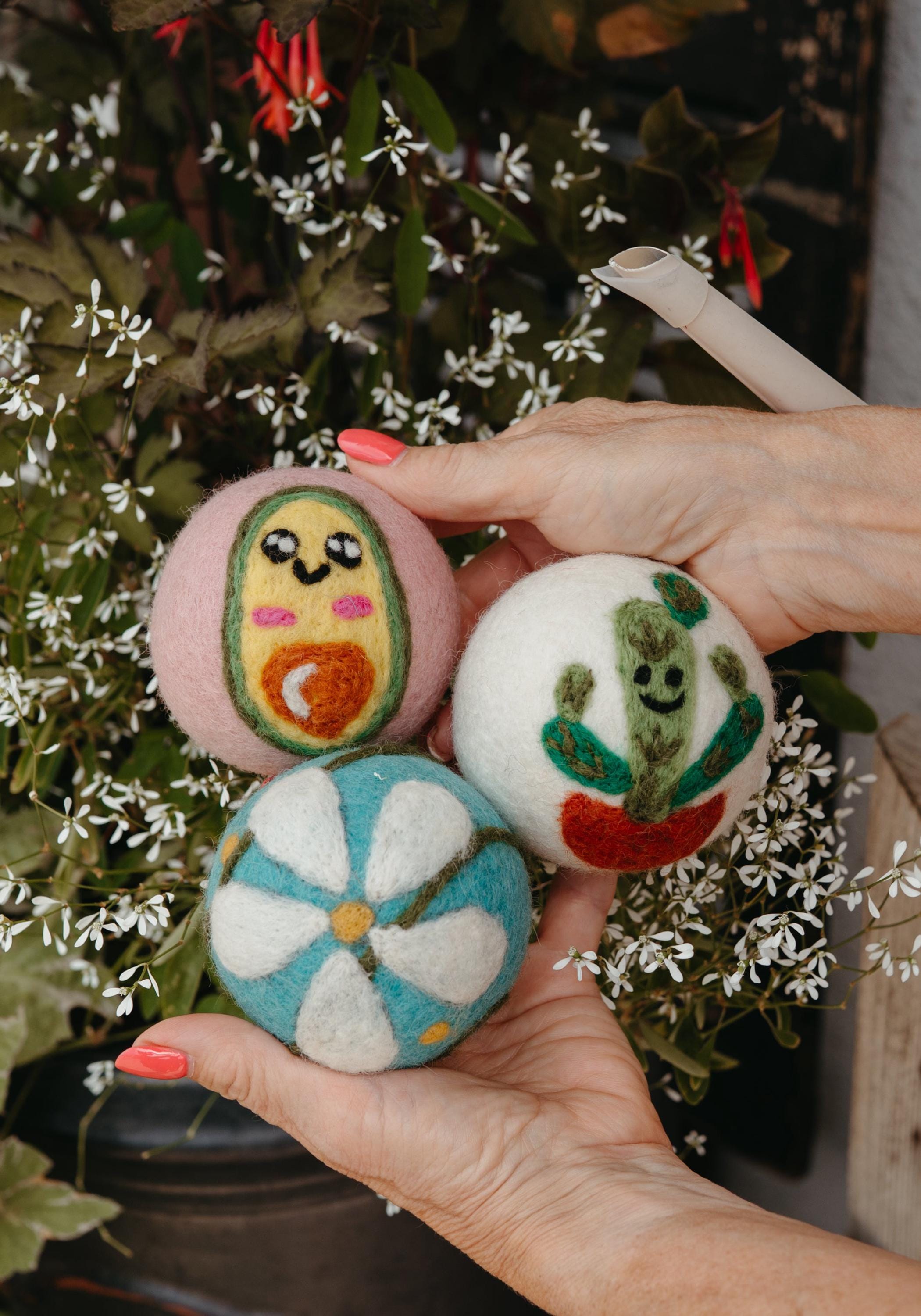 Organic Wool Dryer Balls--Purple Daisy Wrap