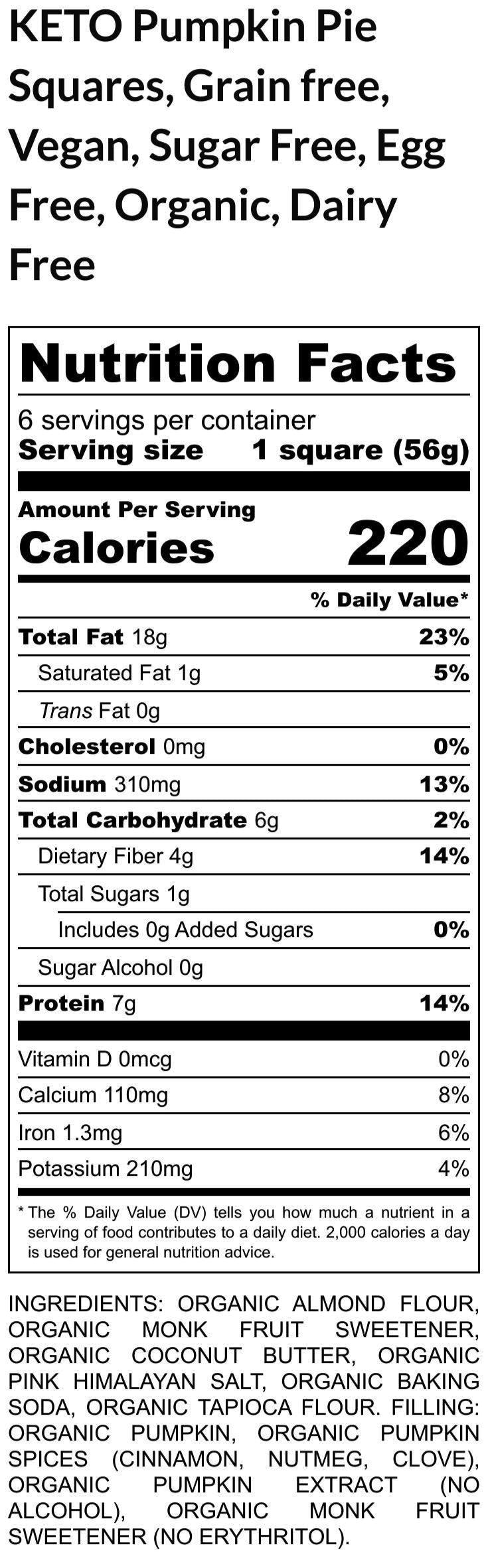 KETO Pumpkin Pie Squares, Grain Free, Gluten Free, Dairy Free, Sugar Free, Egg Free, Vegan Dessert, Low Carb Snack, Clean Fitness Pastry