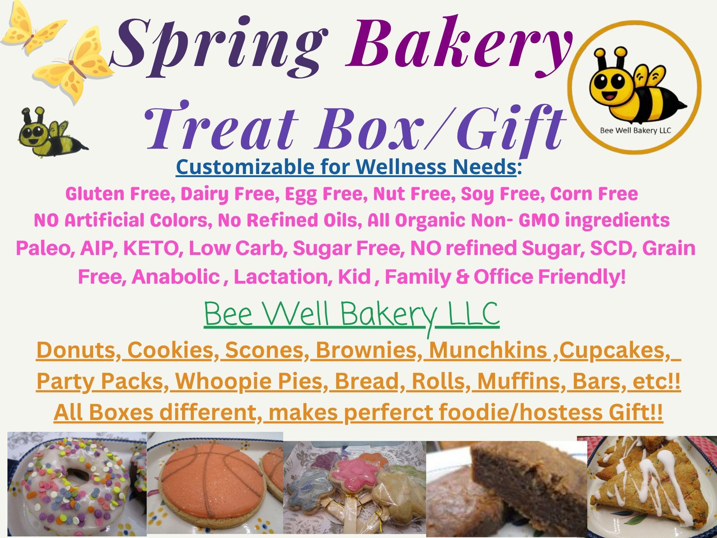 Spring Bakery Box, Gluten Free, Dairy Free, Egg Free, Grain Free, Nut Free, Vegan, KETO, AIP Paleo, Sugar Free, Muffins, Cookies, Cake, Gift