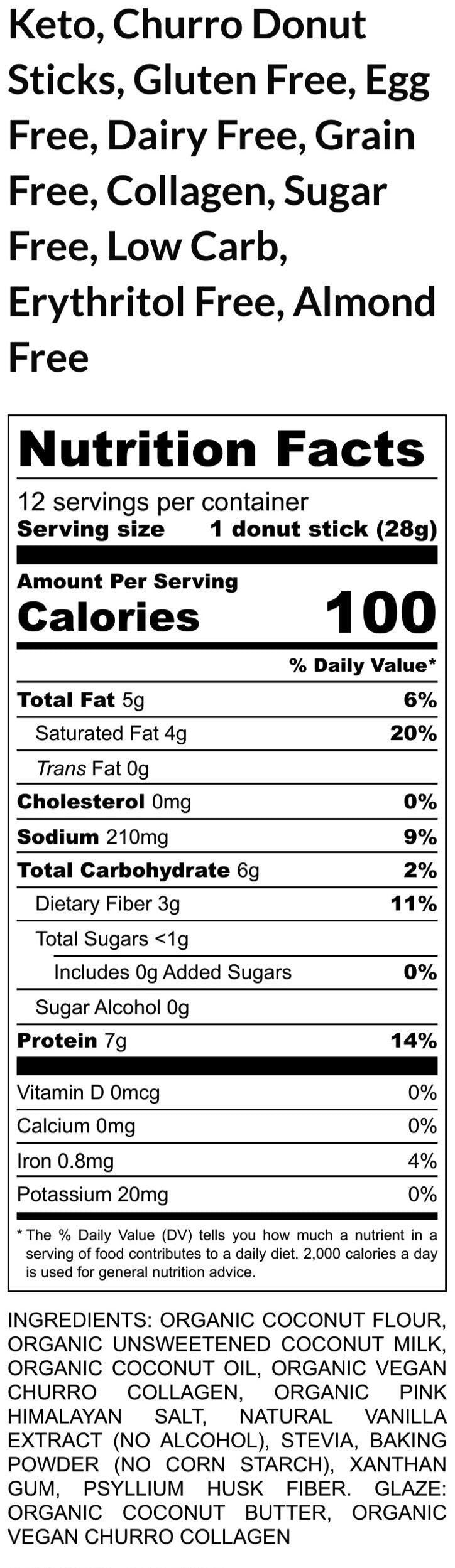KETO Donut Sticks, Churro, Sugar Free, Gluten Free, Grain Free, Dairy Free, Vegan, Nut Free Almond Free, Low Carb High Protein Fitness Snack