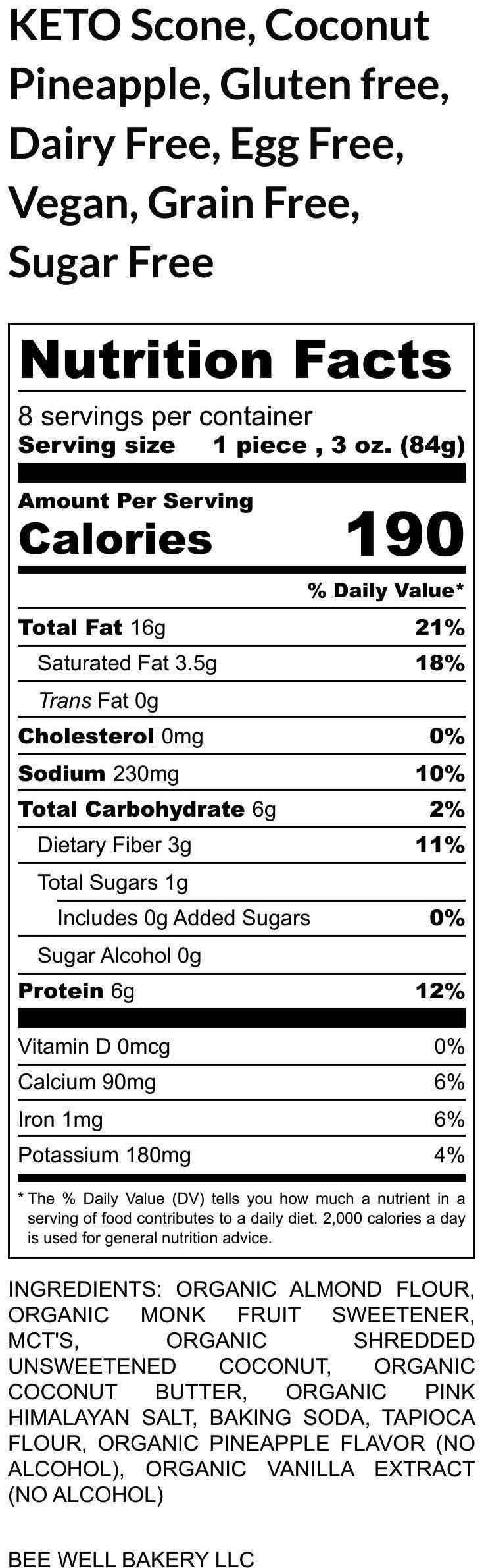 Keto Scone, Coconut Pineapple, Gluten Free, Sugar Free, Dairy Free, Egg Free, Erythritol Free, Vegan, Low Carb snack, Sugar Free, Grain Free
