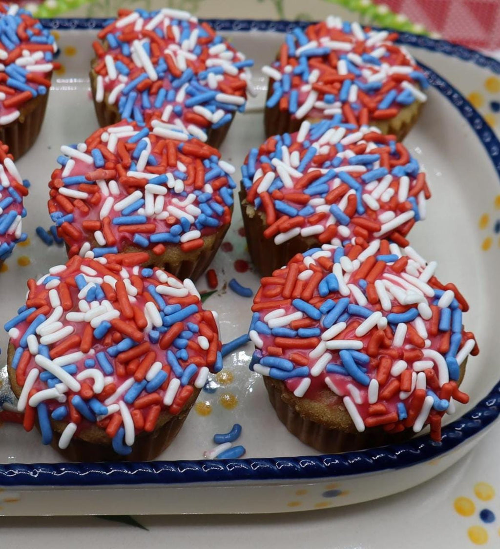 Gluten Free Mini Cupcakes, Dairy Free, Vegan, Red White & Blue, Egg Free, School Safe snacks, 4th of July Nut Free, Natural Colors, two bite