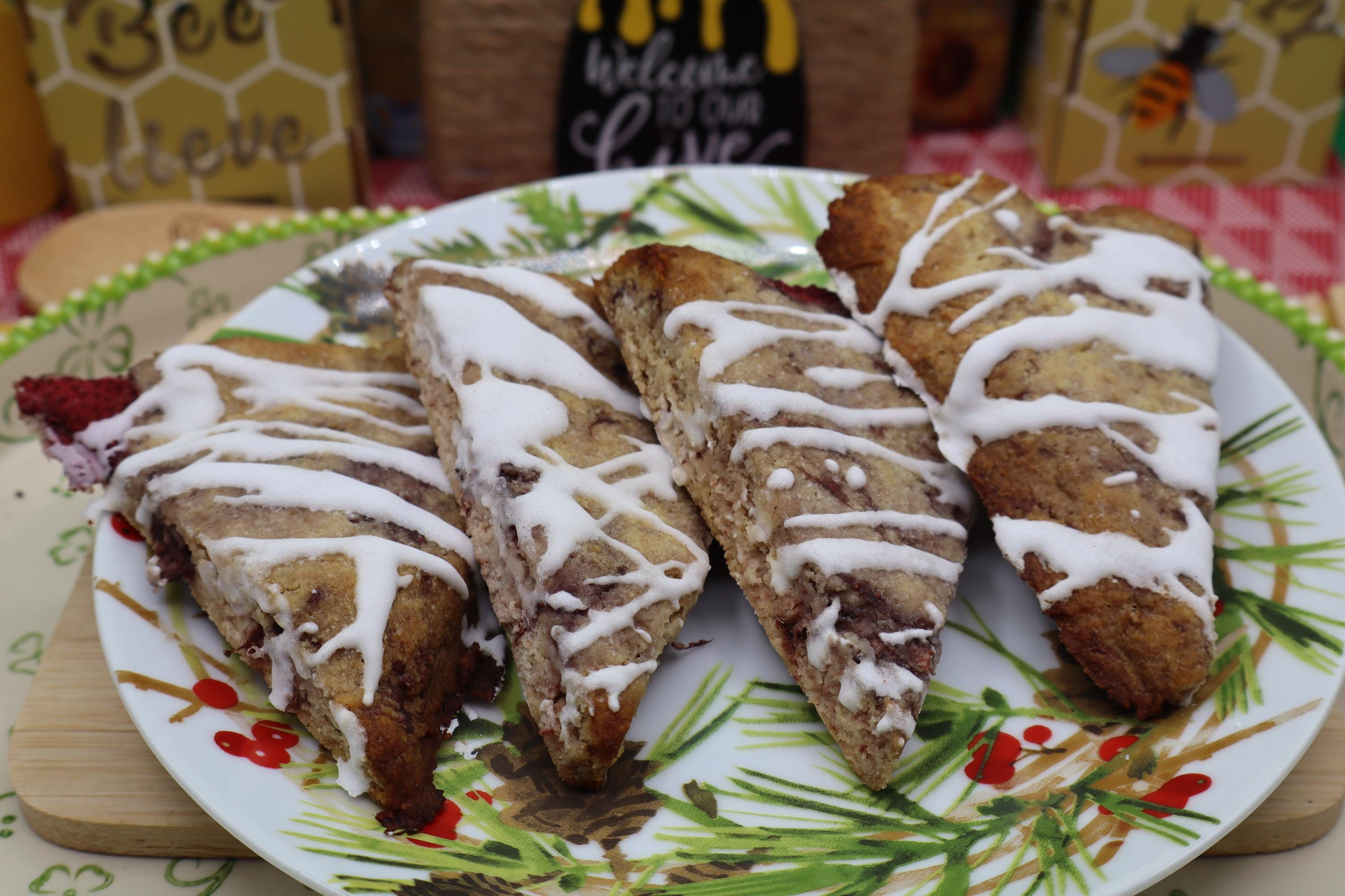 Gluten Free KETO Scones, Strawberry, Sugar Free, Dairy Free, Grain Free, Vegan, Egg Free, Low Net Carb Pastry, Summer Dessert, Fitness Gift