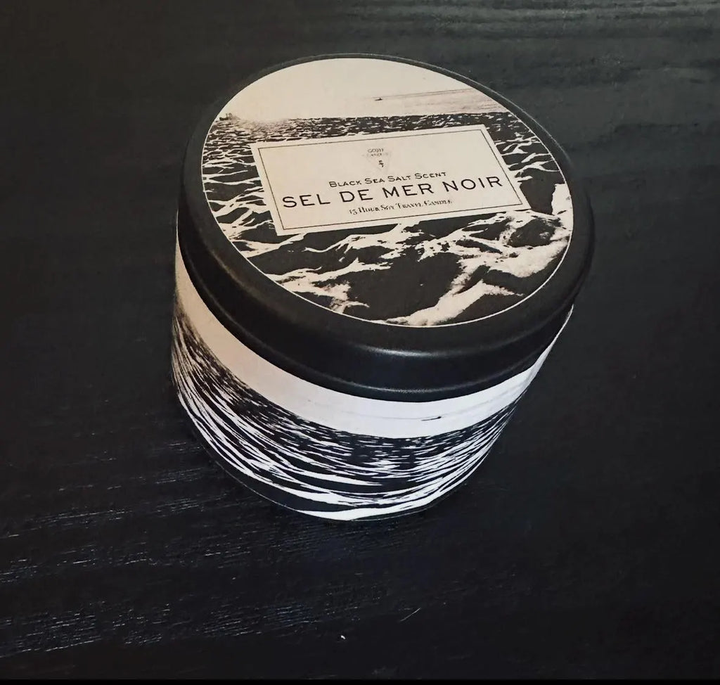 Black Sea Salt Candle: Goth Summerween Soy Wax Travel Tin