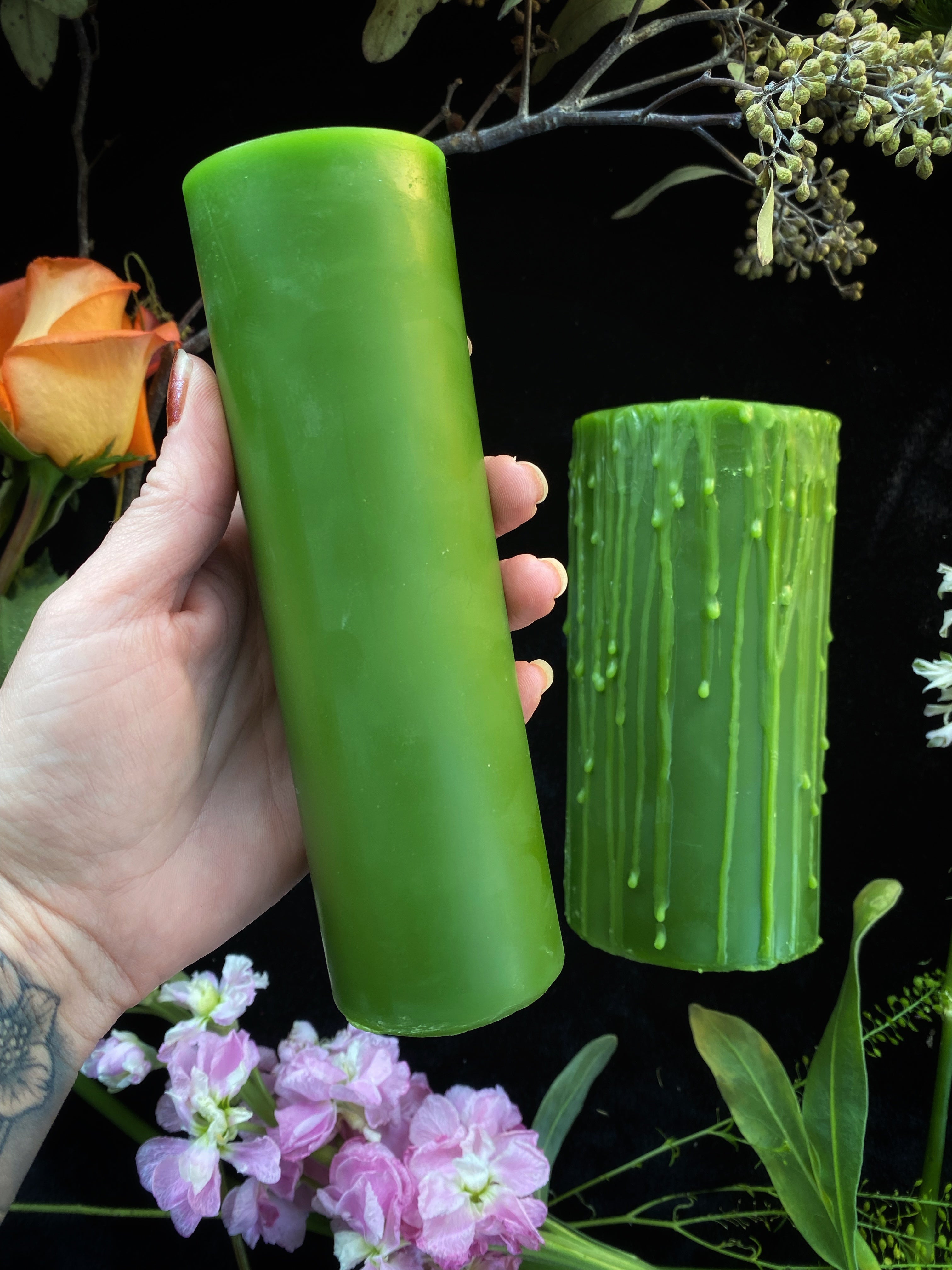 Green Beeswax Pillar Ritual Candles