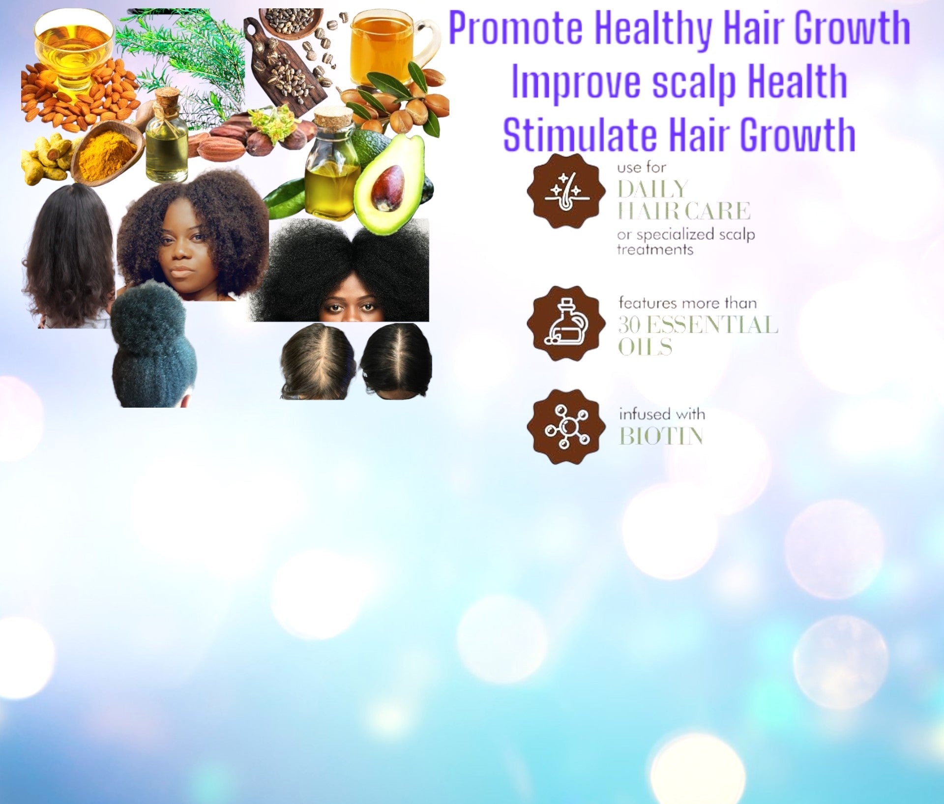 Hair Regrowth Serum-with Peppermint Oil, Tea Tree Oil, Argan oil, Jojoba seed, Avocado oil, Castor oil, Sweet Almond, Vitamin E Oil for Scalp and Hair