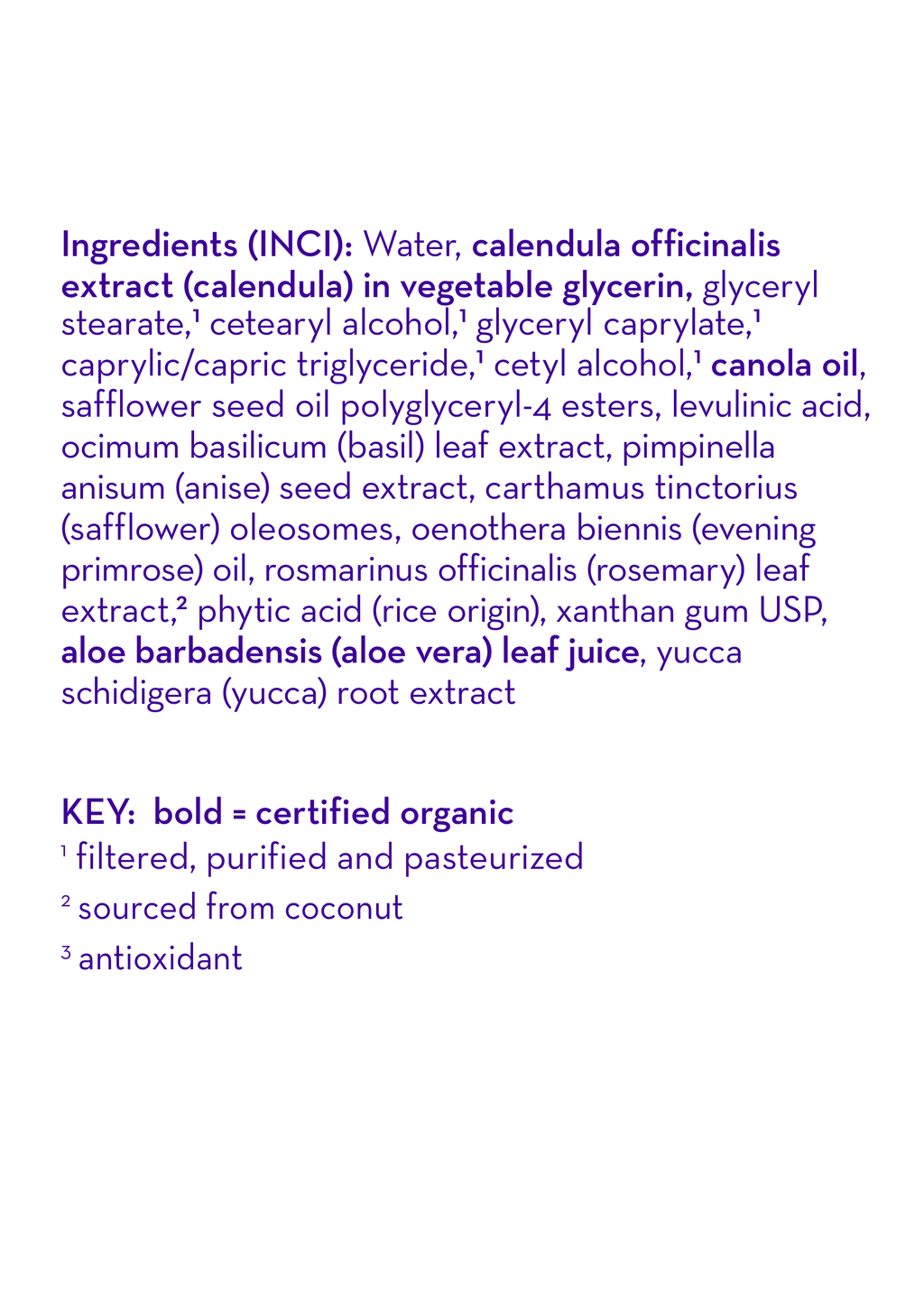 List of ingredients with certification labels on a white background California Baby® (No Fragrance) Super Sensitive™ Everyday Lotion