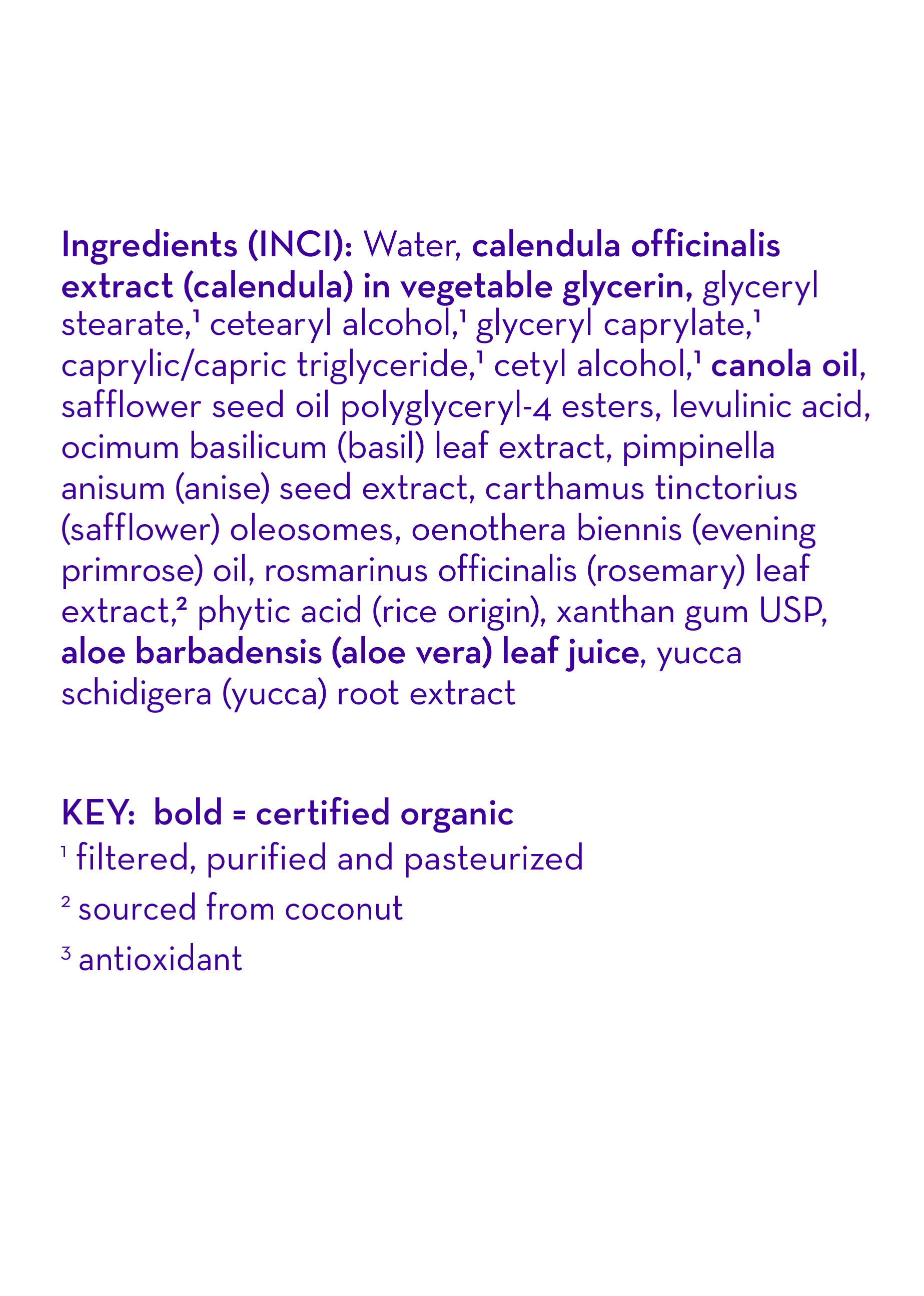 List of ingredients with certification labels on a white background California Baby® (No Fragrance) Super Sensitive™ Everyday Lotion
